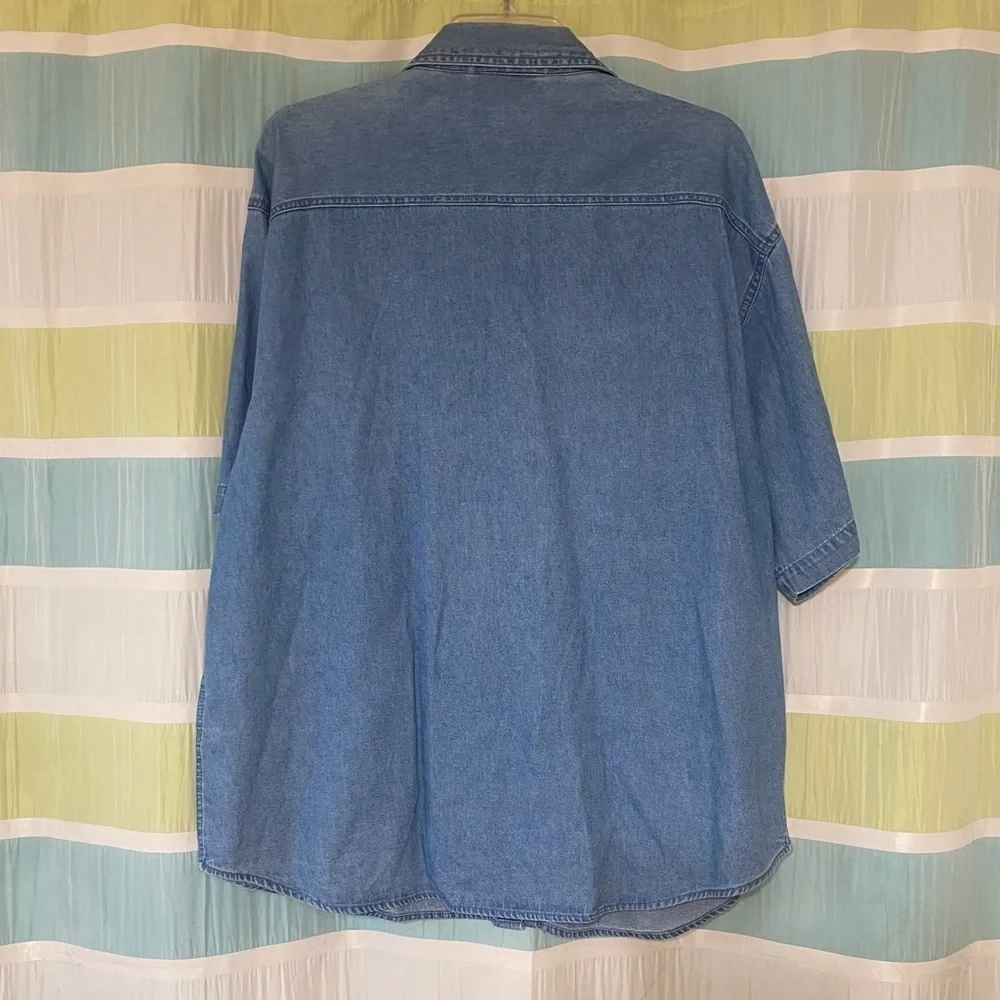 Vintage Denim Hand Painted Floral Top Cotton Wearable Art Sz XL - Picture 7 of 8